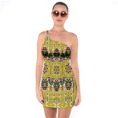 Rainbow And Stars Coming Down In Calm  Peace One Soulder Bodycon Dress by pepitasart