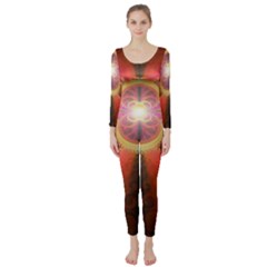 Liquid Sunset, A Beautiful Fractal Burst Of Fiery Colors Long Sleeve Catsuit by jayaprime