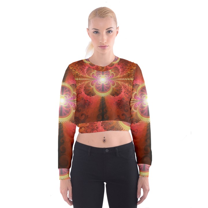 Liquid Sunset, A Beautiful Fractal Burst Of Fiery Colors Cropped Sweatshirt