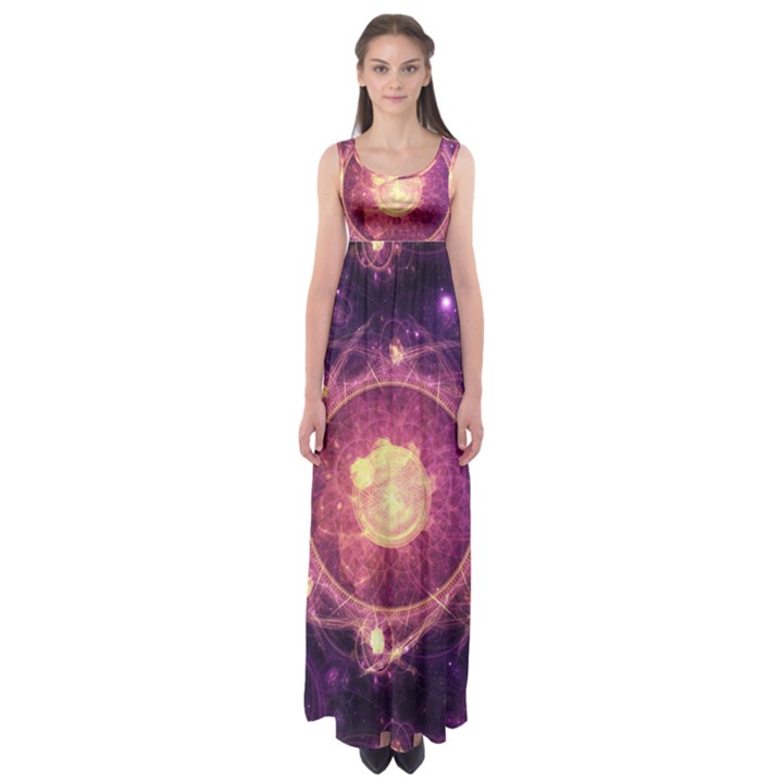 A Gold And Royal Purple Fractal Map Of The Stars Empire Waist Maxi Dress