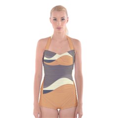 Wave Chevron Waves Material Boyleg Halter Swimsuit  by Mariart