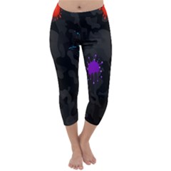 Black Camo Shot Spot Paint Capri Winter Leggings  by Mariart