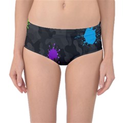 Black Camo Shot Spot Paint Mid-waist Bikini Bottoms by Mariart