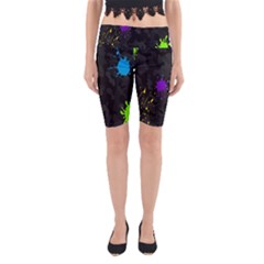 Black Camo Shot Spot Paint Yoga Cropped Leggings by Mariart