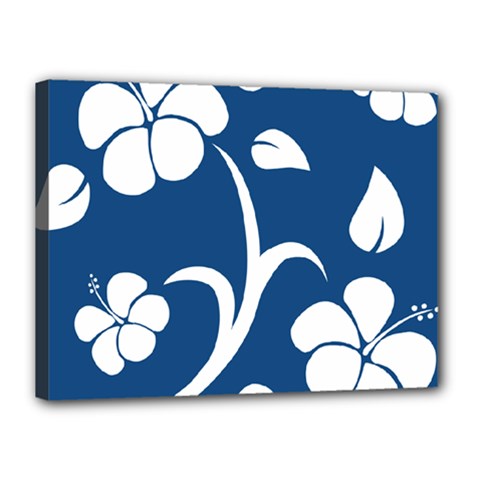 Blue Hawaiian Flower Floral Canvas 16  X 12  by Mariart