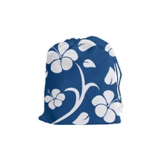 Blue Hawaiian Flower Floral Drawstring Pouches (medium)  by Mariart