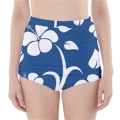 Blue Hawaiian Flower Floral High-waisted Bikini Bottoms by Mariart