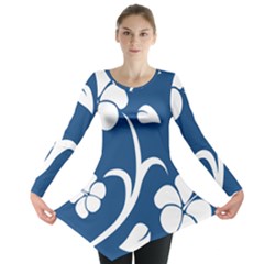 Blue Hawaiian Flower Floral Long Sleeve Tunic 