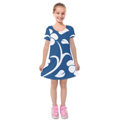 Blue Hawaiian Flower Floral Kids  Short Sleeve Velvet Dress by Mariart