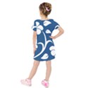 Blue Hawaiian Flower Floral Kids  Short Sleeve Velvet Dress View2