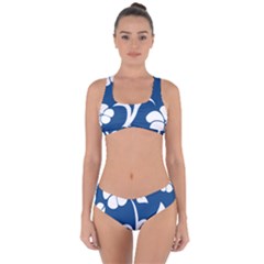 Blue Hawaiian Flower Floral Criss Cross Bikini Set