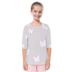 Butterfly Silhouette Organic Prints Linen Metallic Synthetic Wall Pink Kids  Quarter Sleeve Raglan Tee