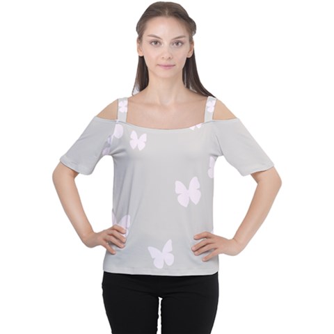 Butterfly Silhouette Organic Prints Linen Metallic Synthetic Wall Pink Women s Cutout Shoulder Tee by Mariart