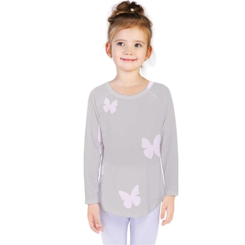 Butterfly Silhouette Organic Prints Linen Metallic Synthetic Wall Pink Kids  Long Sleeve Tee by Mariart