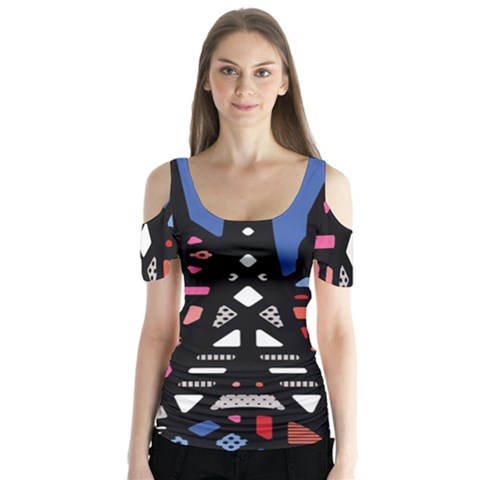 7 Wonders World Butterfly Sleeve Cutout Tee  by Mariart