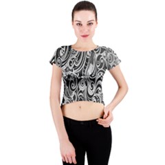 Black White Shape Crew Neck Crop Top