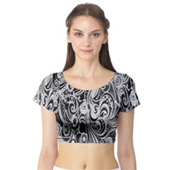 Black White Shape Short Sleeve Crop Top (tight Fit)