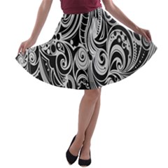 Black White Shape A-line Skater Skirt by Mariart