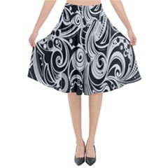 Black White Shape Flared Midi Skirt