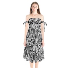 Black White Shape Shoulder Tie Bardot Midi Dress by Mariart