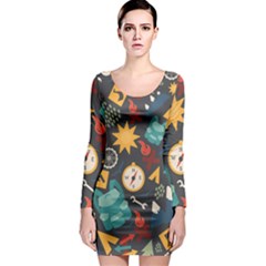 Compass Cypress Chair Arrow Wheel Star Mountain Long Sleeve Bodycon Dress