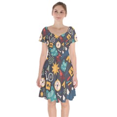 Compass Cypress Chair Arrow Wheel Star Mountain Short Sleeve Bardot Dress