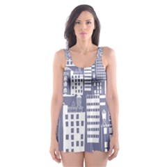 Building Citi Town Cityscape Skater Dress Swimsuit