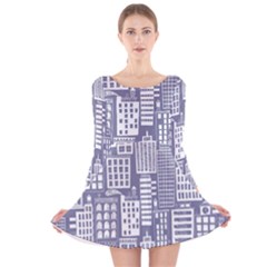 Building Citi Town Cityscape Long Sleeve Velvet Skater Dress by Mariart