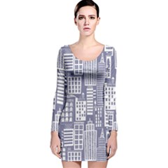 Building Citi Town Cityscape Long Sleeve Velvet Bodycon Dress by Mariart