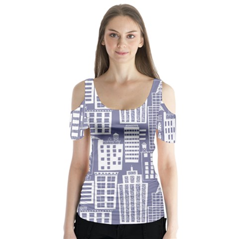 Building Citi Town Cityscape Butterfly Sleeve Cutout Tee  by Mariart