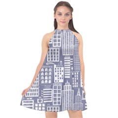 Building Citi Town Cityscape Halter Neckline Chiffon Dress 