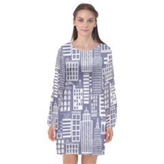 Building Citi Town Cityscape Long Sleeve Chiffon Shift Dress 