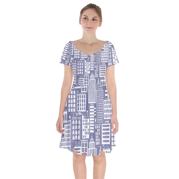 Building Citi Town Cityscape Short Sleeve Bardot Dress