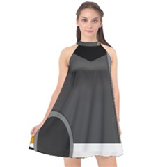 Flag Grey Orange Circle Polka Hole Space Halter Neckline Chiffon Dress 