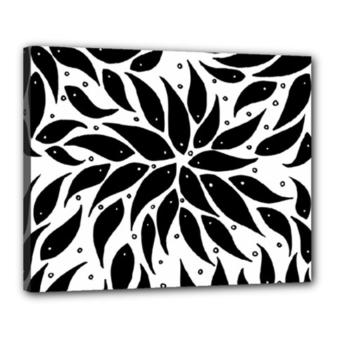 Flower Fish Black Swim Canvas 20  x 16 