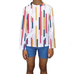 Geometric Line Vertical Rainbow Kids  Long Sleeve Swimwear