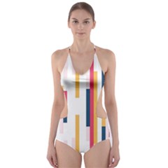 Geometric Line Vertical Rainbow Cut-out One Piece Swimsuit by Mariart