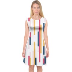 Geometric Line Vertical Rainbow Capsleeve Midi Dress by Mariart