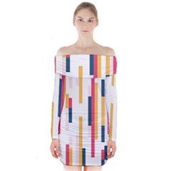 Geometric Line Vertical Rainbow Long Sleeve Off Shoulder Dress by Mariart