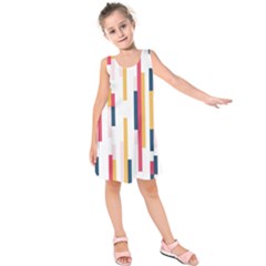 Geometric Line Vertical Rainbow Kids  Sleeveless Dress by Mariart