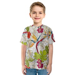 Flower Floral Red Green Tropical Kids  Sport Mesh Tee