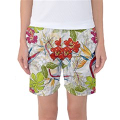 Flower Floral Red Green Tropical Women s Basketball Shorts by Mariart