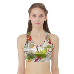 Flower Floral Red Green Tropical Sports Bra With Border by Mariart