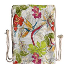 Flower Floral Red Green Tropical Drawstring Bag (large) by Mariart