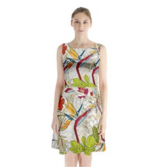 Flower Floral Red Green Tropical Sleeveless Waist Tie Chiffon Dress by Mariart