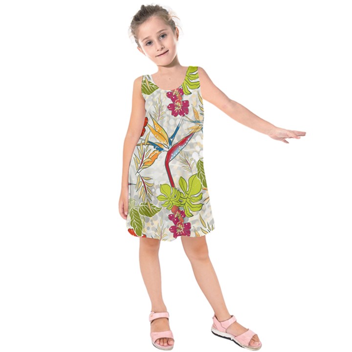 Flower Floral Red Green Tropical Kids  Sleeveless Dress