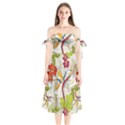 Flower Floral Red Green Tropical Shoulder Tie Bardot Midi Dress View1