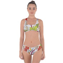 Flower Floral Red Green Tropical Criss Cross Bikini Set