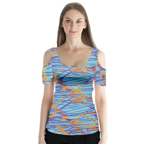 Geometric Line Cable Love Butterfly Sleeve Cutout Tee  by Mariart