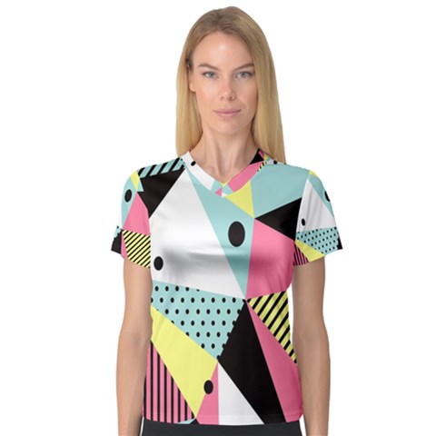 Geometric Polka Triangle Dots Line Women s V-neck Sport Mesh Tee by Mariart